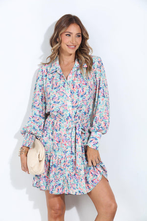 Nadi Ruffle Shirt Dress with Belt-FINAL SALE