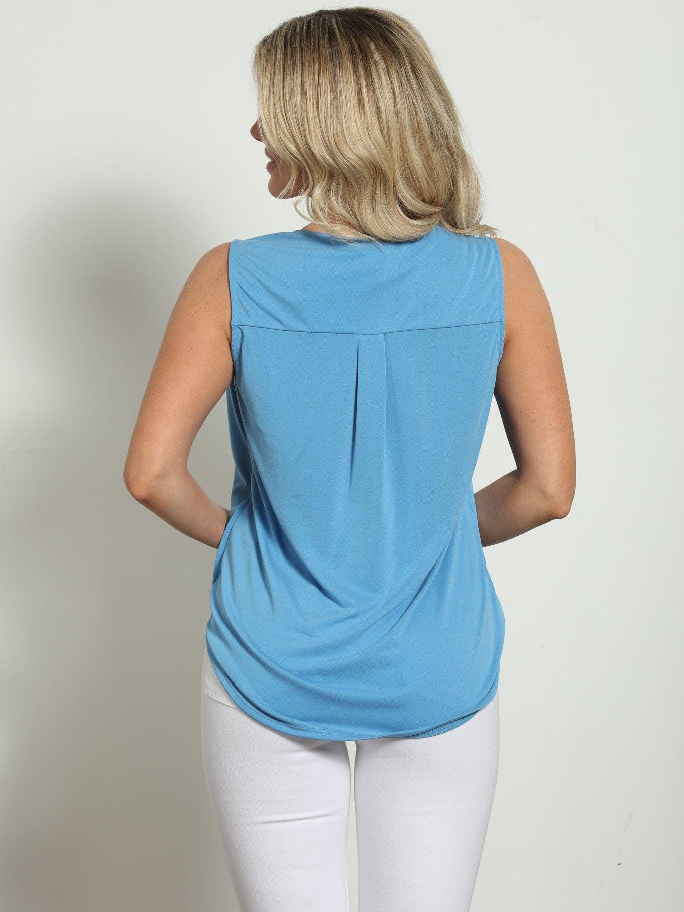 The Everyday Cupro Surplice Tank -Sky Blue