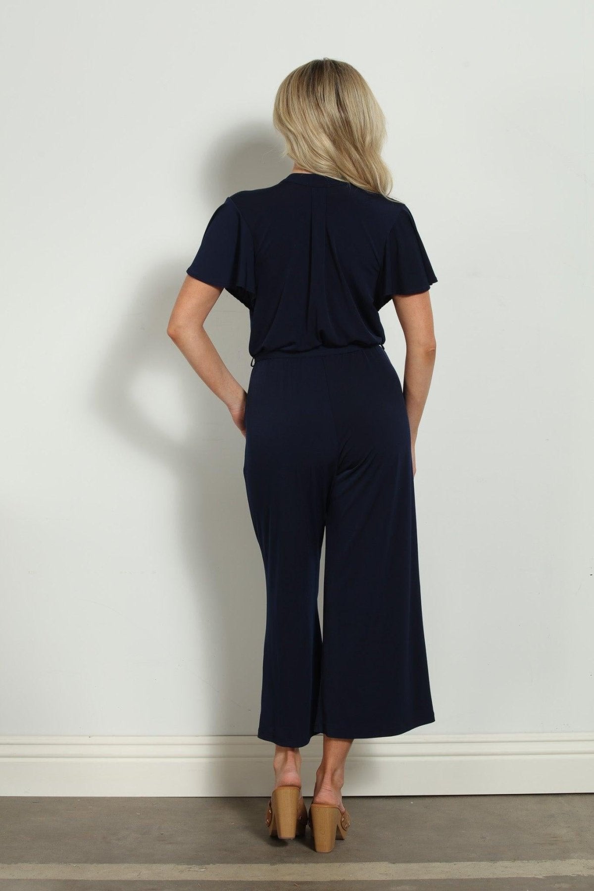 Navy Stretch Culotte Short Sleeve Jumpsuit