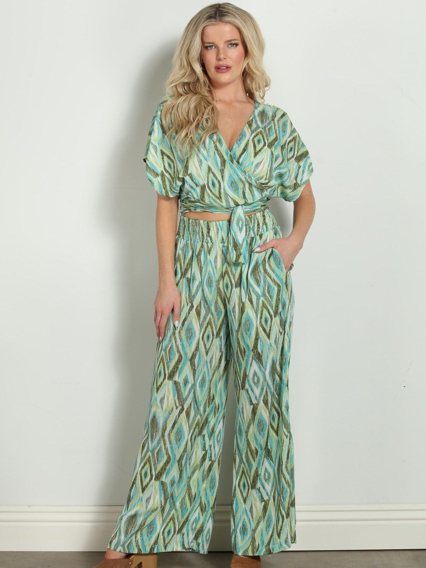 Tiki Mom Cropped Wrap Top-FINAL SALE