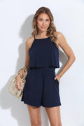 Navy Stretch Cape Keyhole Romper