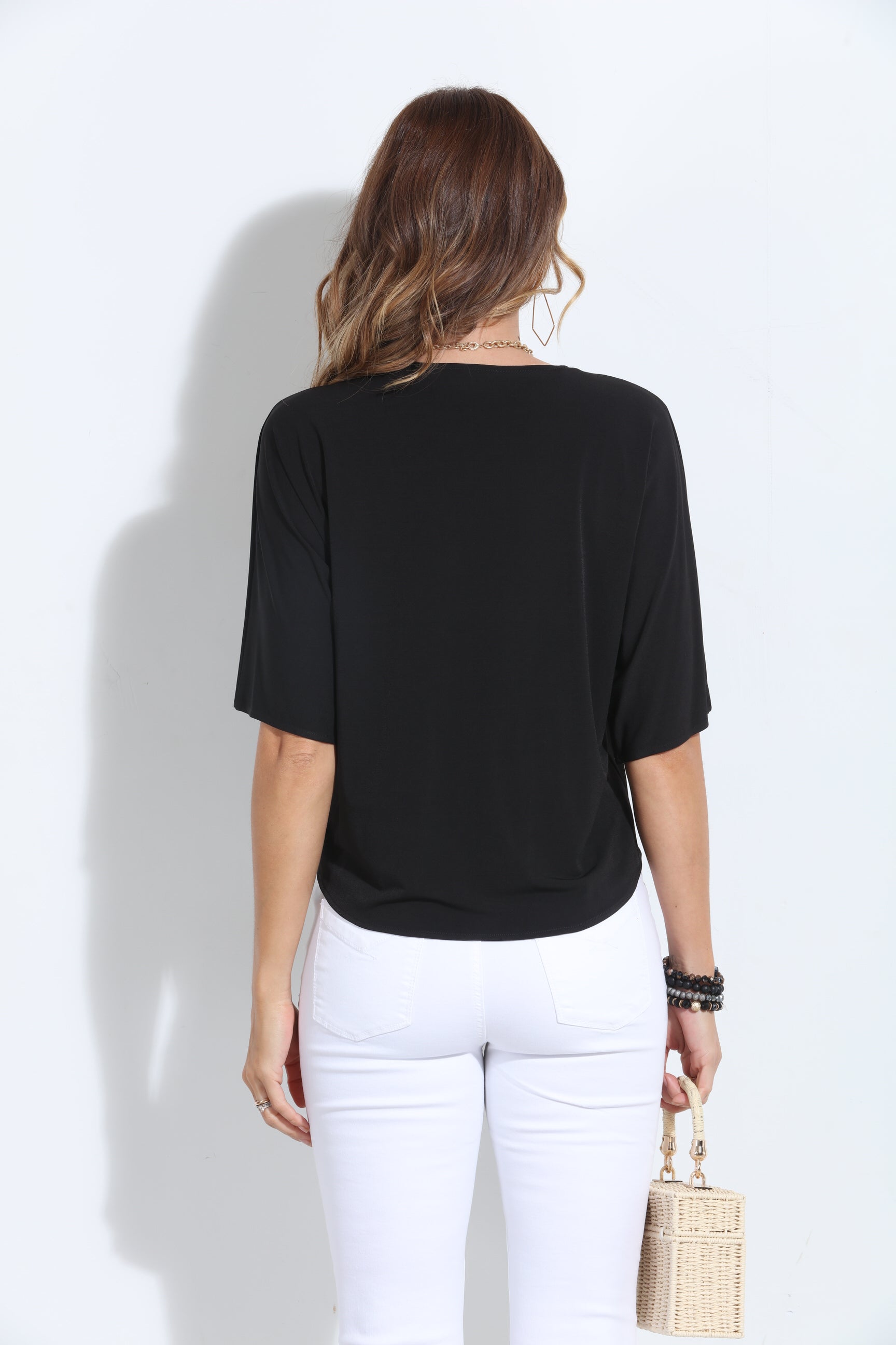 Black Stretch V-Neck Tie Top-BEST SELLER