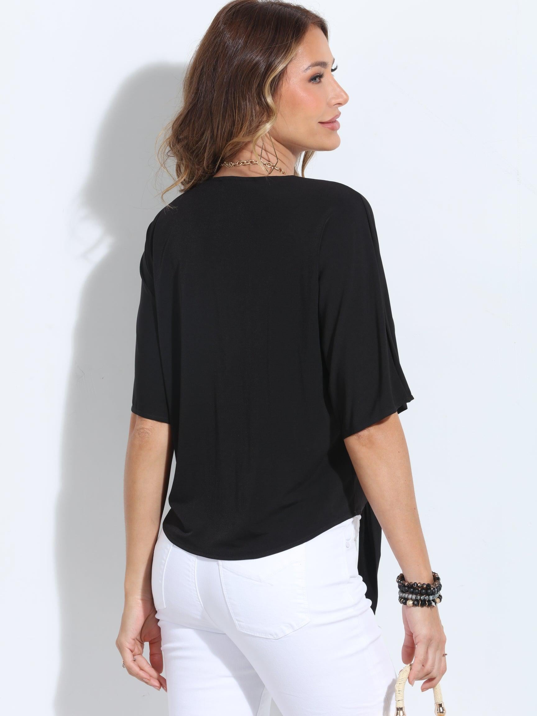 Black Stretch V-Neck Tie Top-BEST SELLER