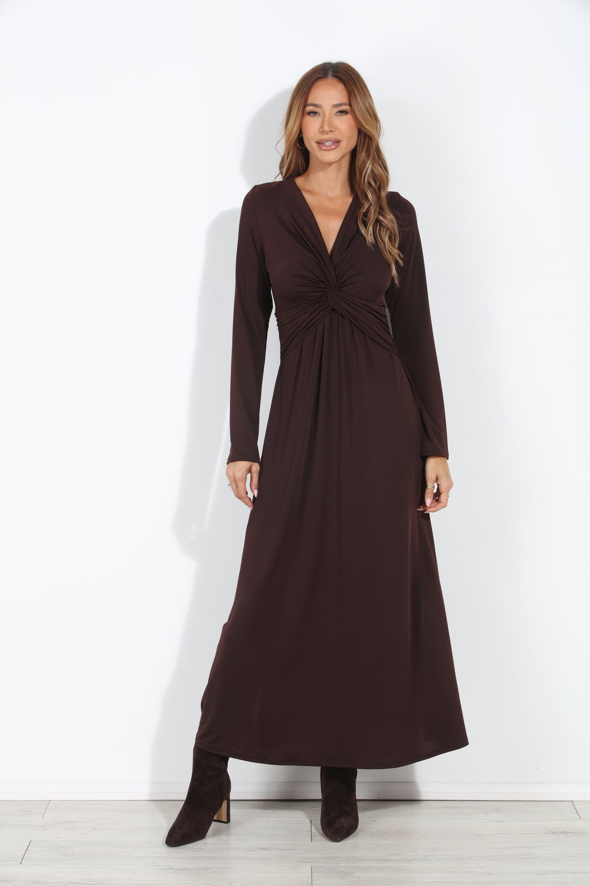 Espresso Stretch Twist Long Sleeve Maxi
