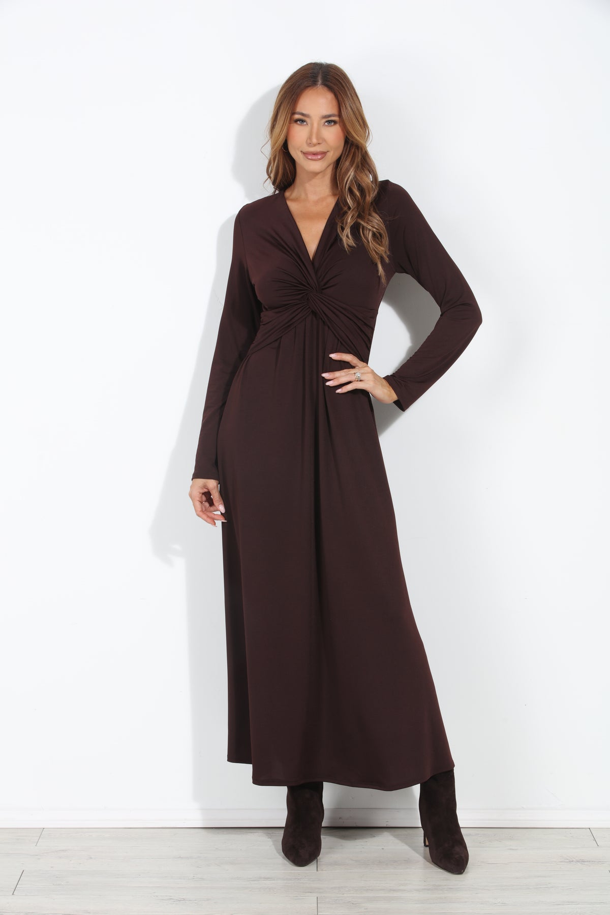 Espresso Stretch Twist Long Sleeve Maxi