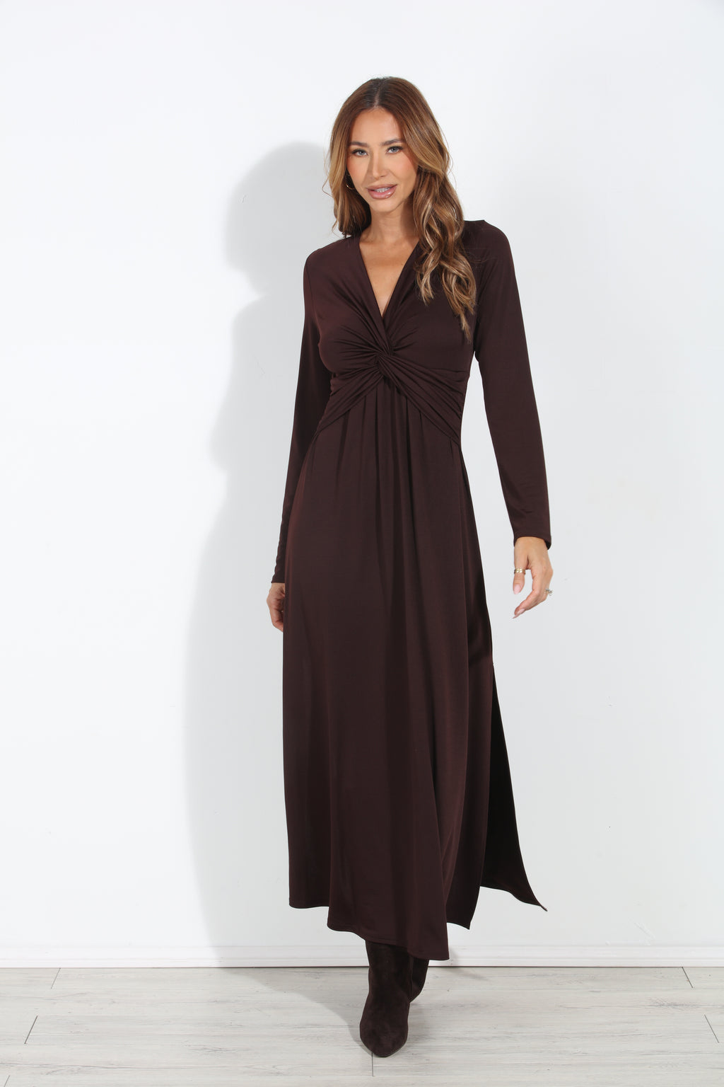 Espresso Stretch Twist Long Sleeve Maxi