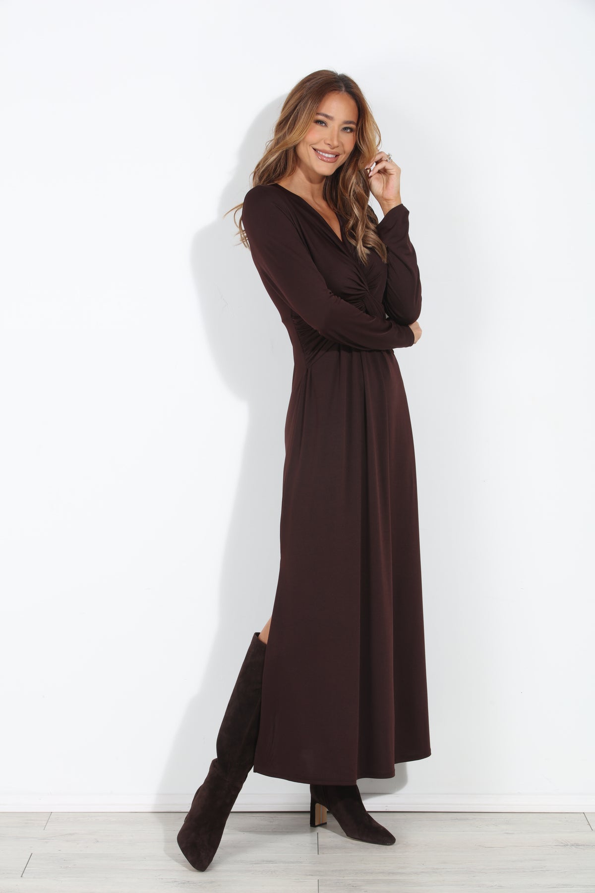 Espresso Stretch Twist Long Sleeve Maxi