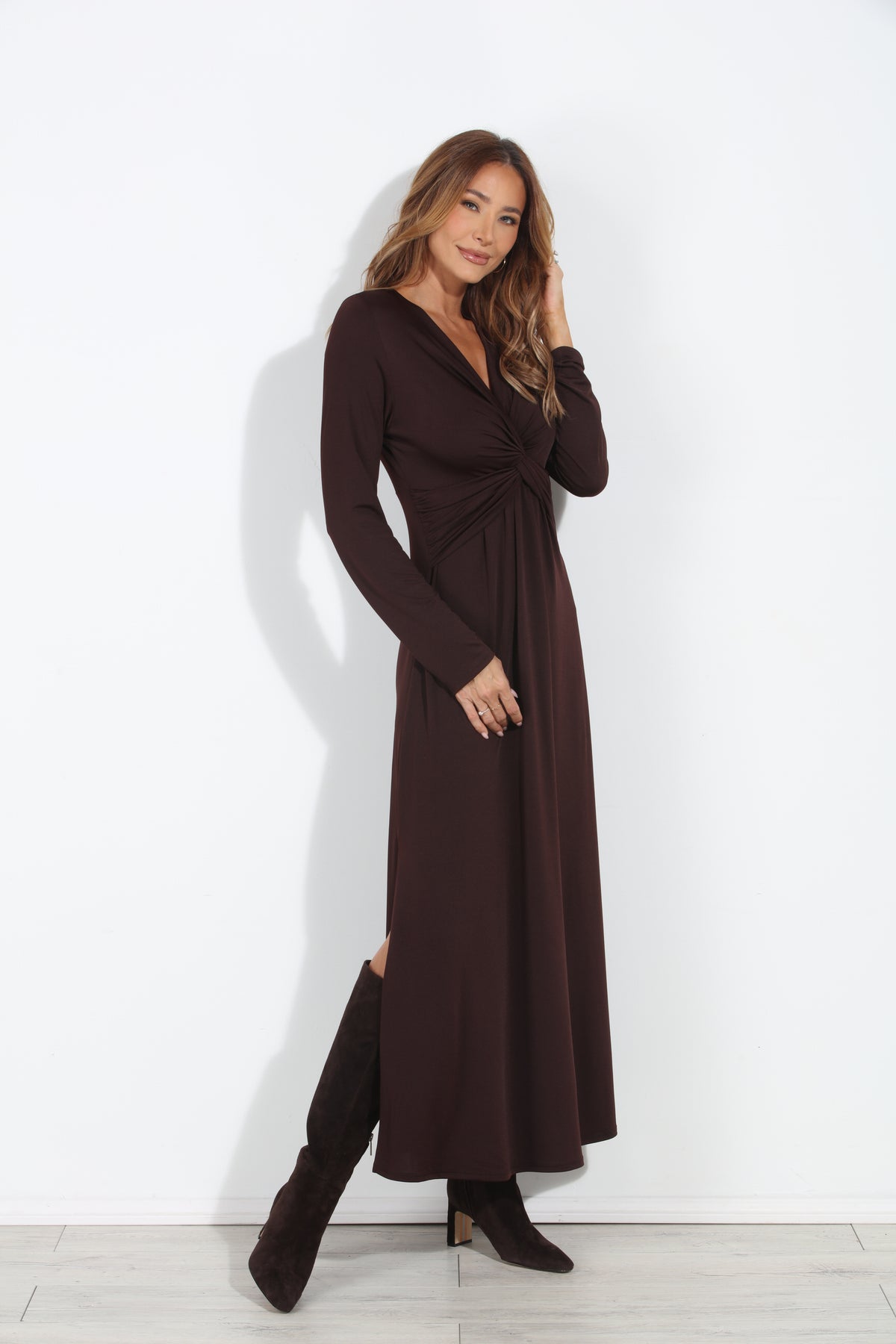 Espresso Stretch Twist Long Sleeve Maxi