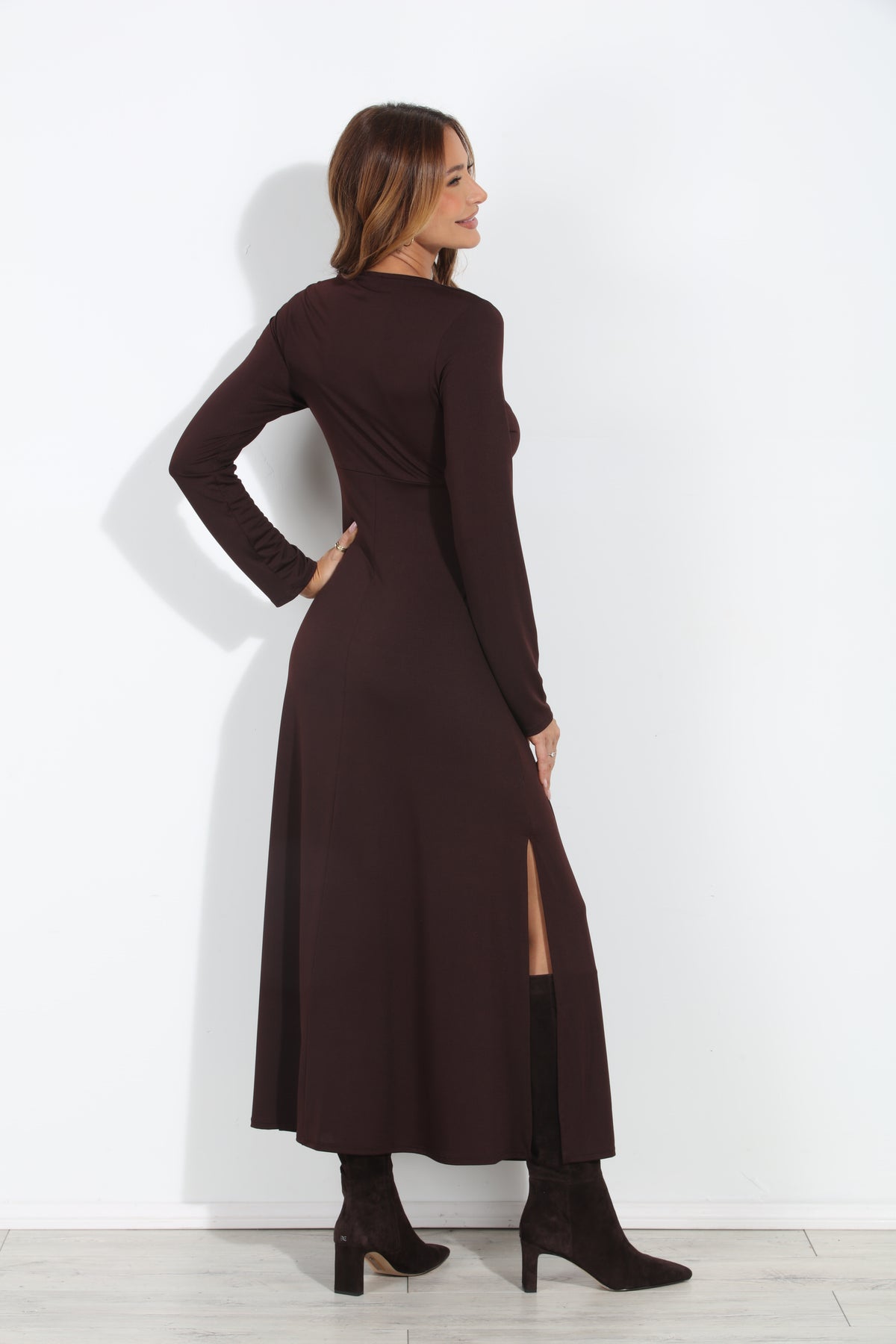Espresso Stretch Twist Long Sleeve Maxi