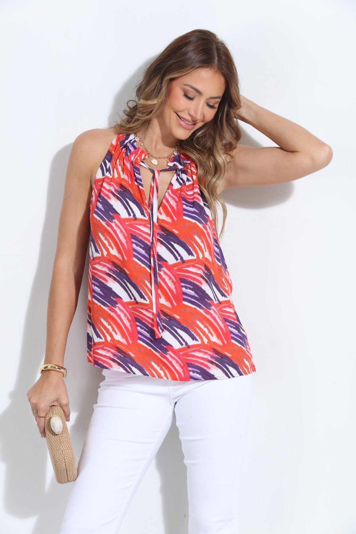 Robinne Pleated Neck Halter Blouse-FINAL SALE