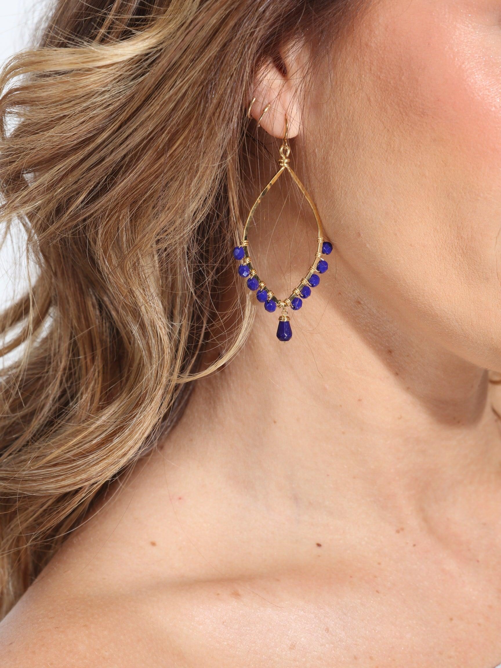 Cobalt Beaded Dangle  Earrings-BEST SELLER