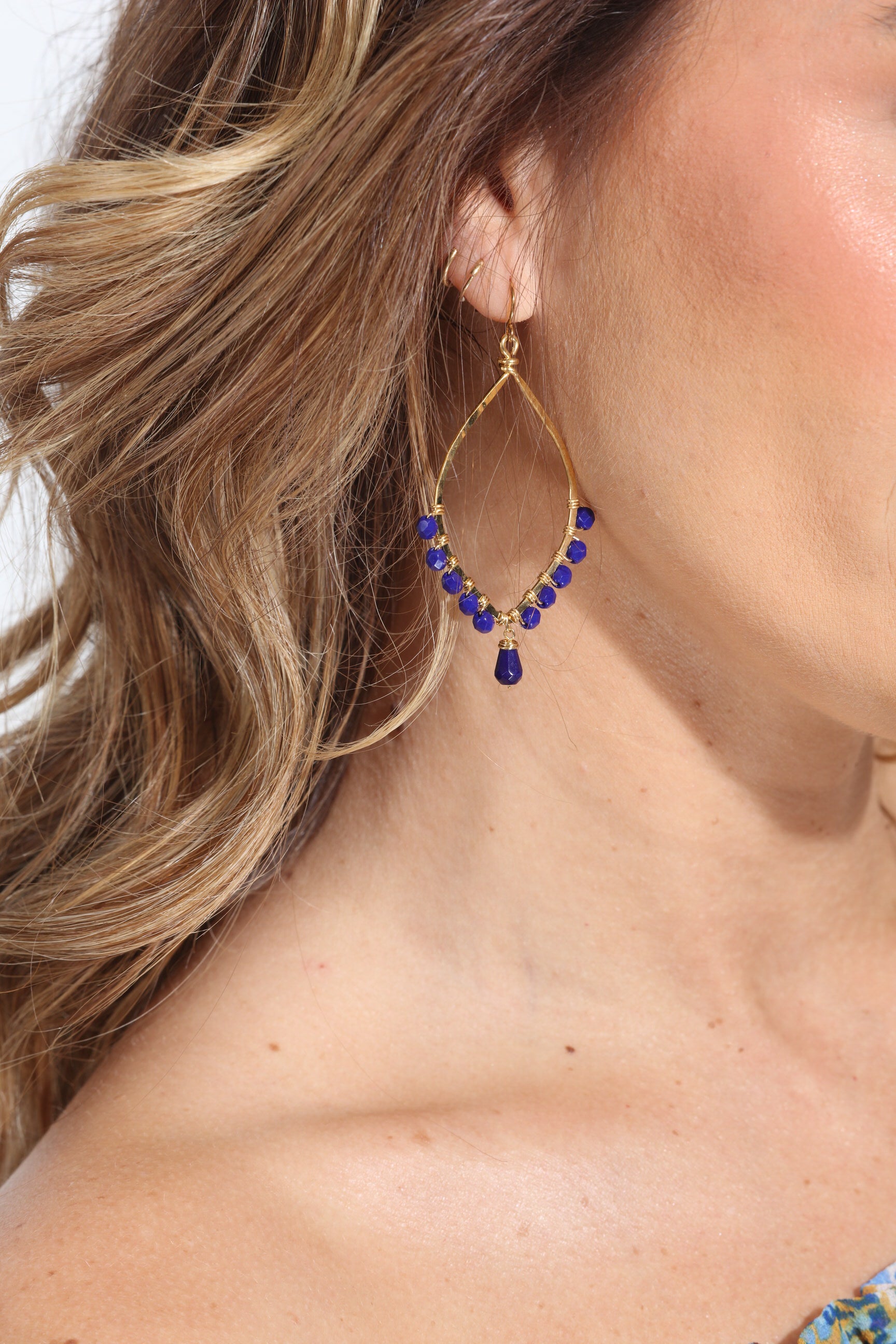 Cobalt Beaded Dangle  Earrings-BEST SELLER