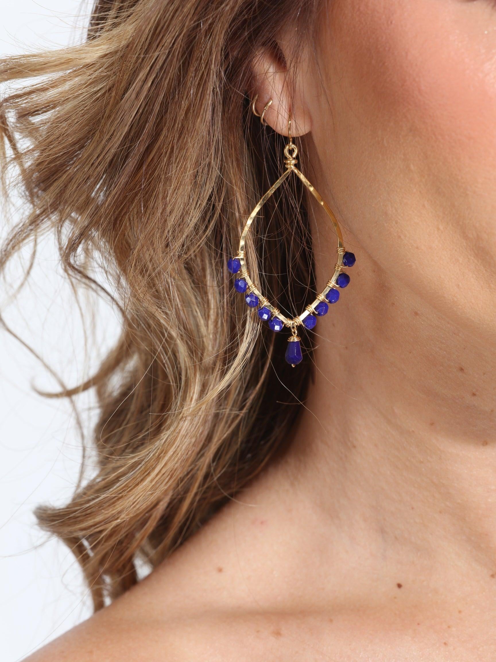 Cobalt Beaded Dangle  Earrings-BEST SELLER