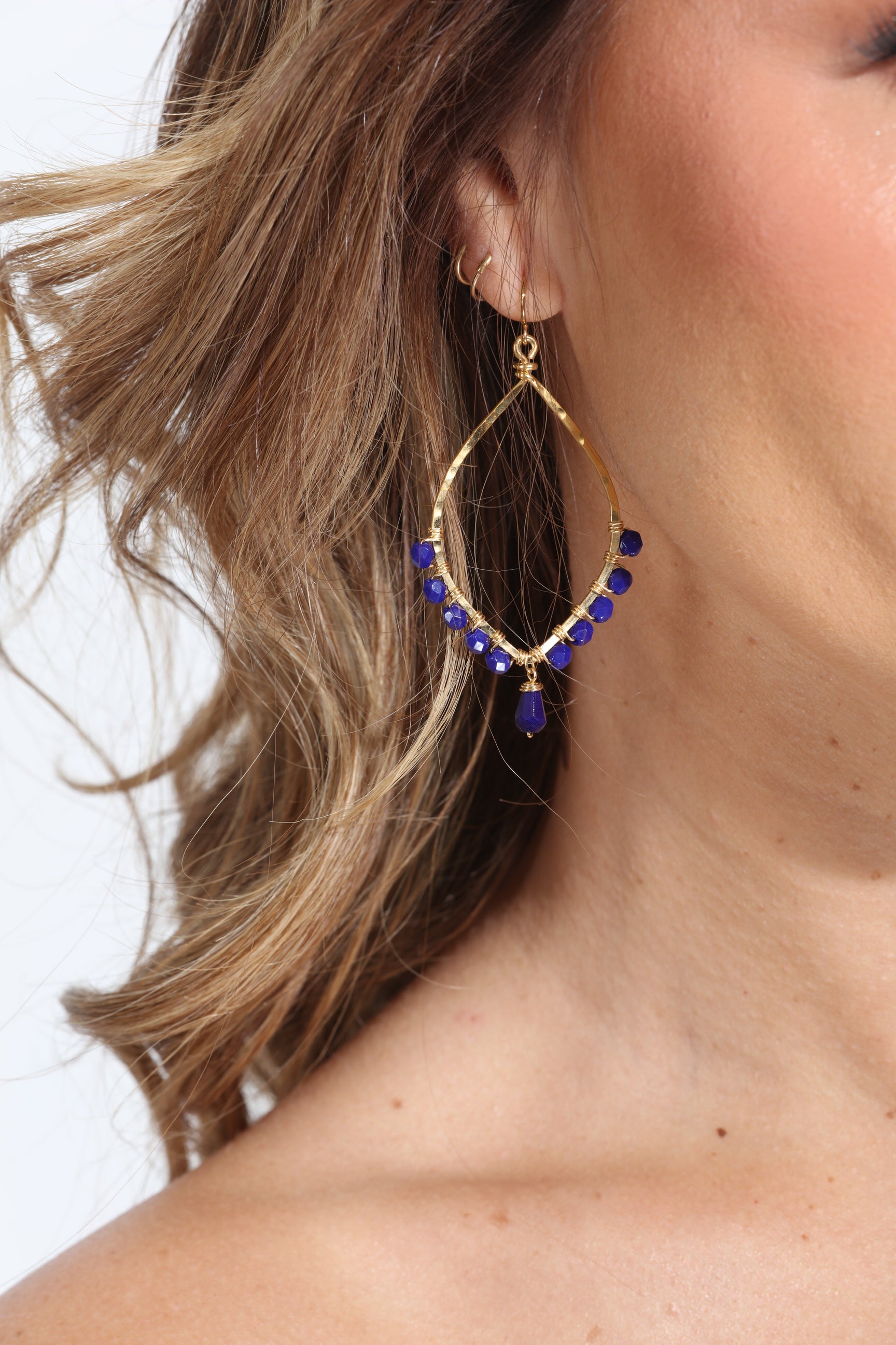 Cobalt Beaded Dangle  Earrings-BEST SELLER