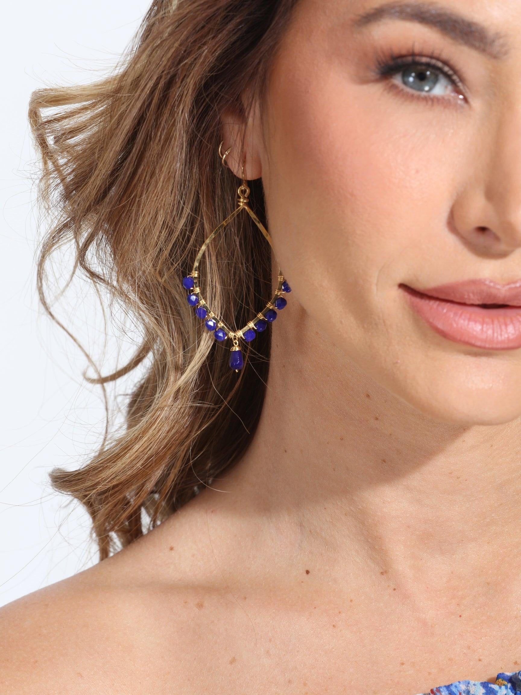 Cobalt Beaded Dangle  Earrings-BEST SELLER