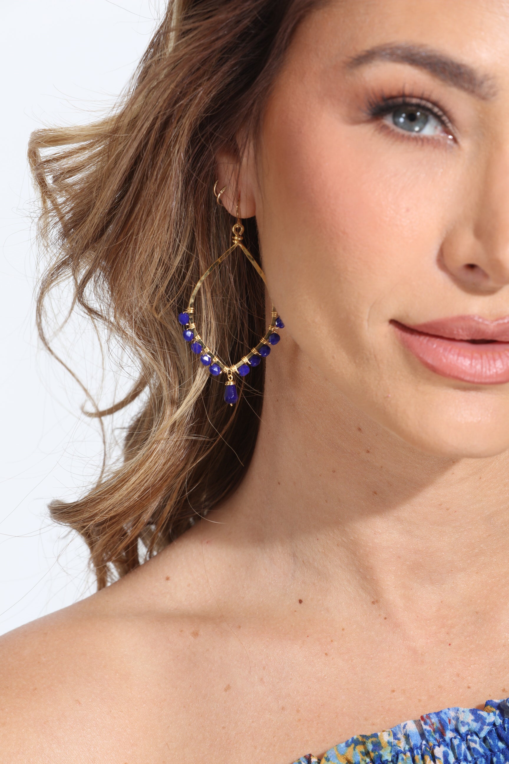 Cobalt Beaded Dangle  Earrings-BEST SELLER