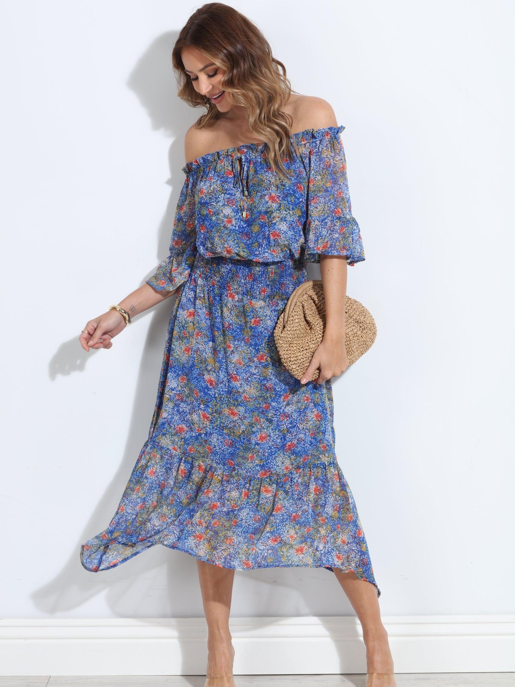 Elba OTS Ruffle Maxi-FINAL SALE