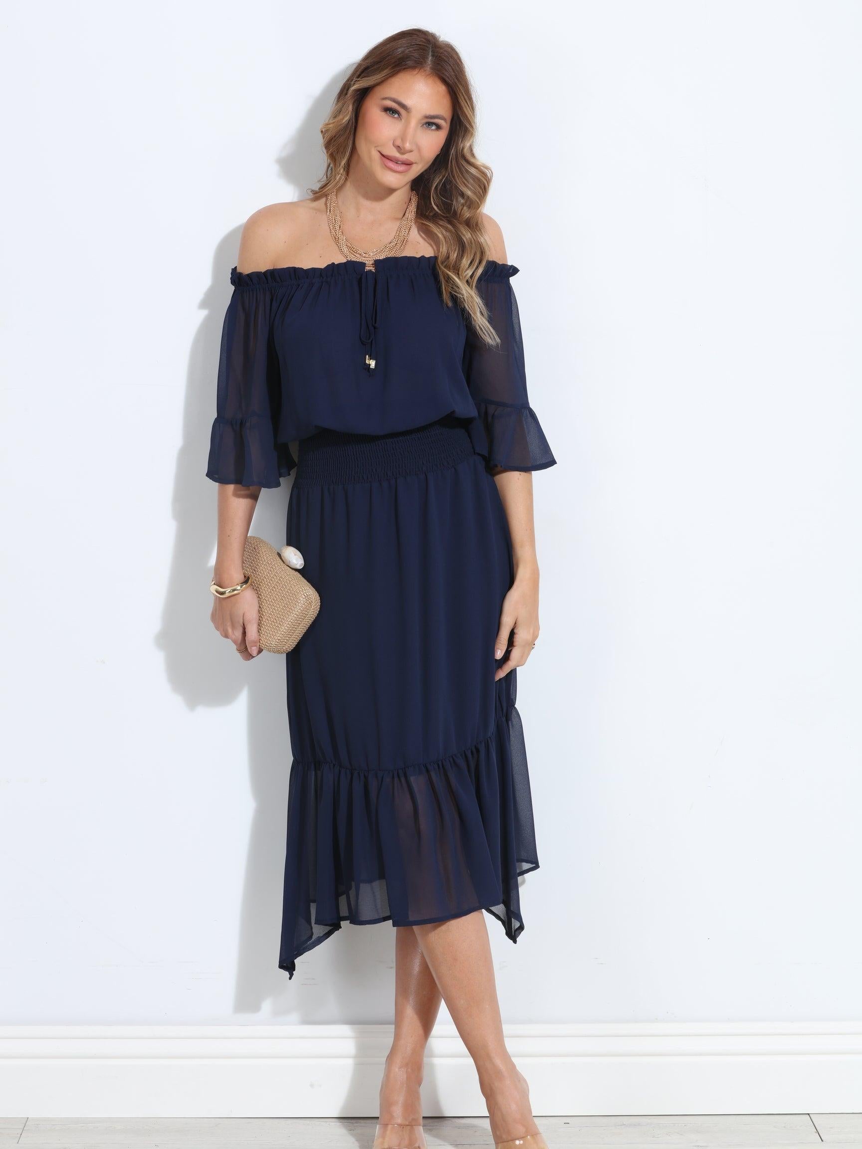 Navy OTS Ruffle Maxi-BEST SELLER