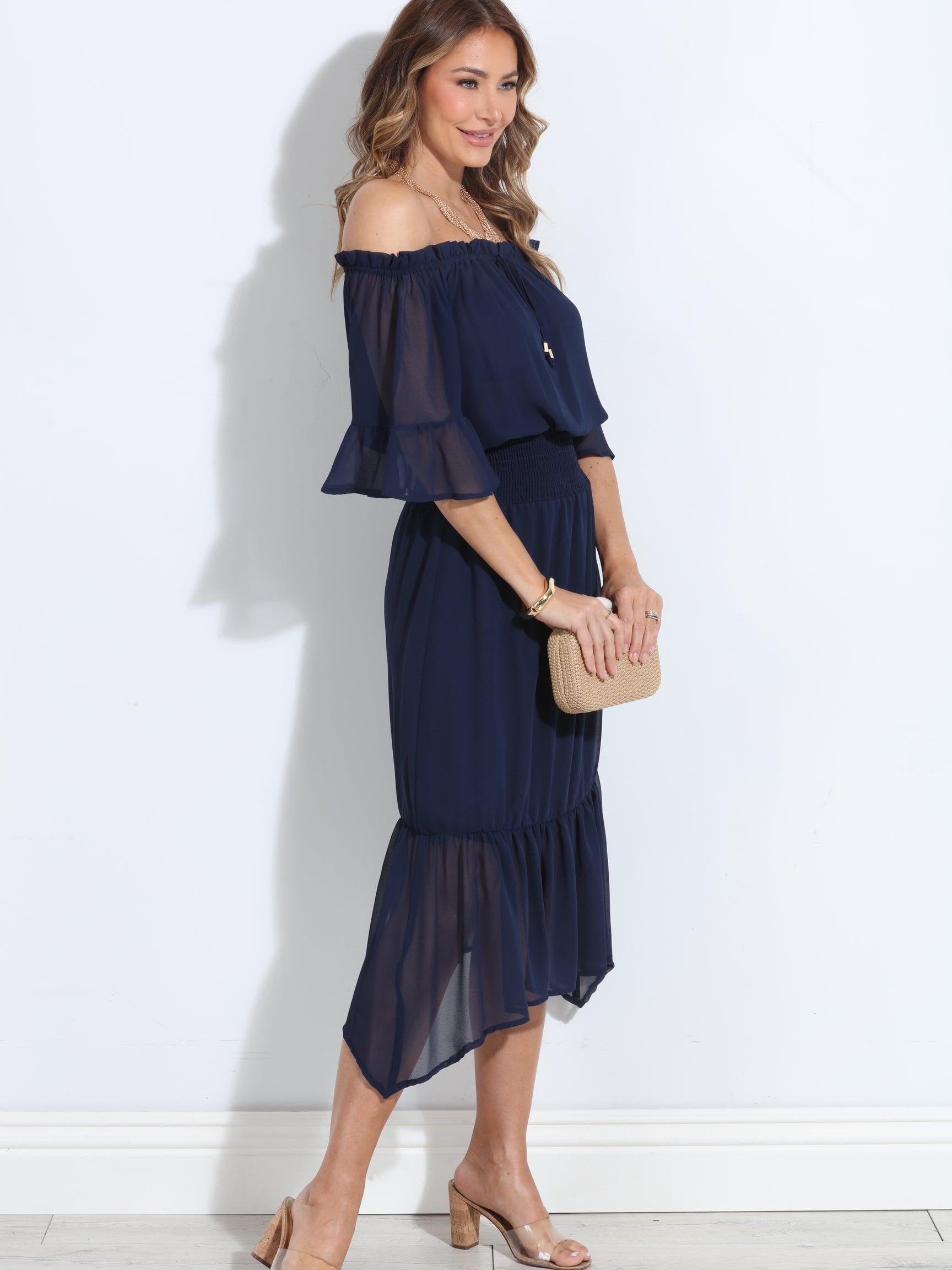 Navy OTS Ruffle Maxi-BEST SELLER