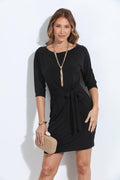 Black OTS Tie Waist Dress