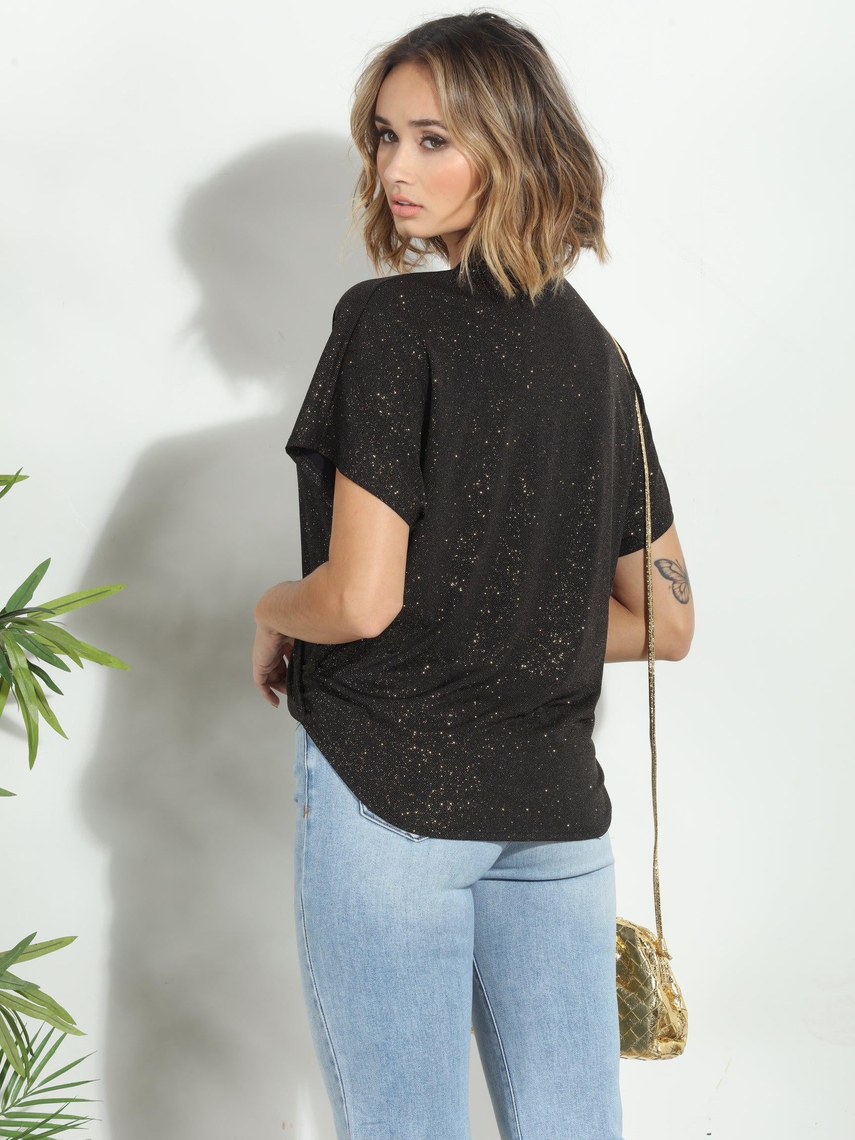 Black Gold Sparkle Surplice Top-FINAL SALE