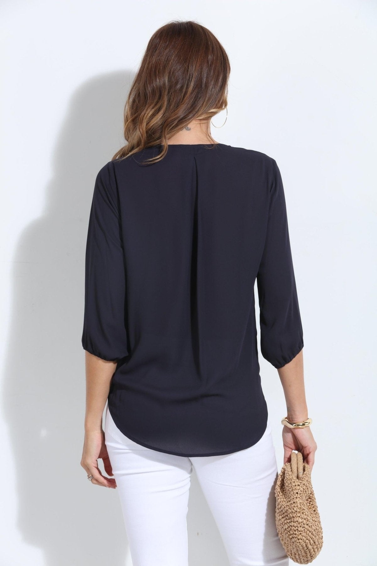 Jet Navy Surplice Blouse-FINAL SALE