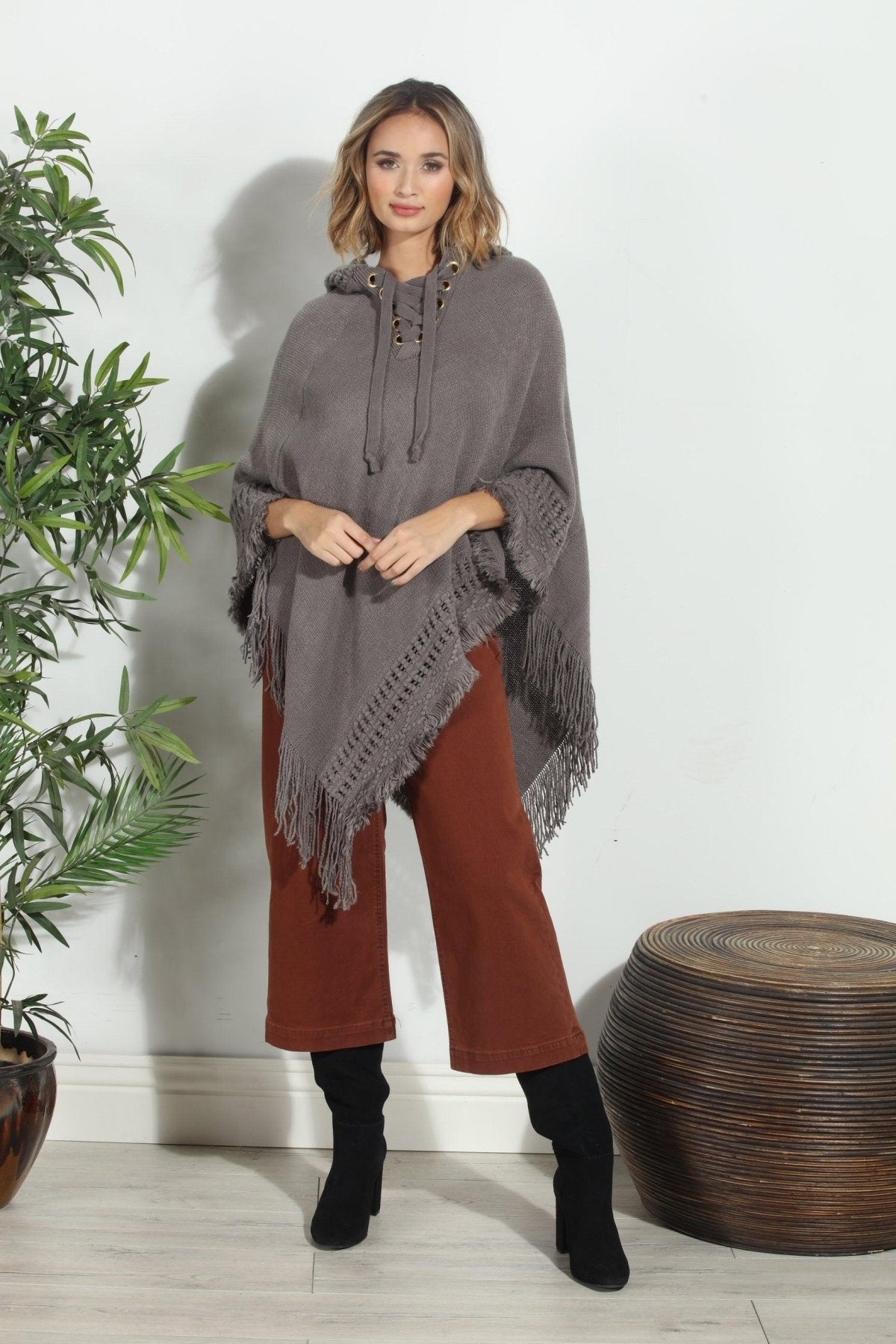 Grey Cozy Tassel Poncho