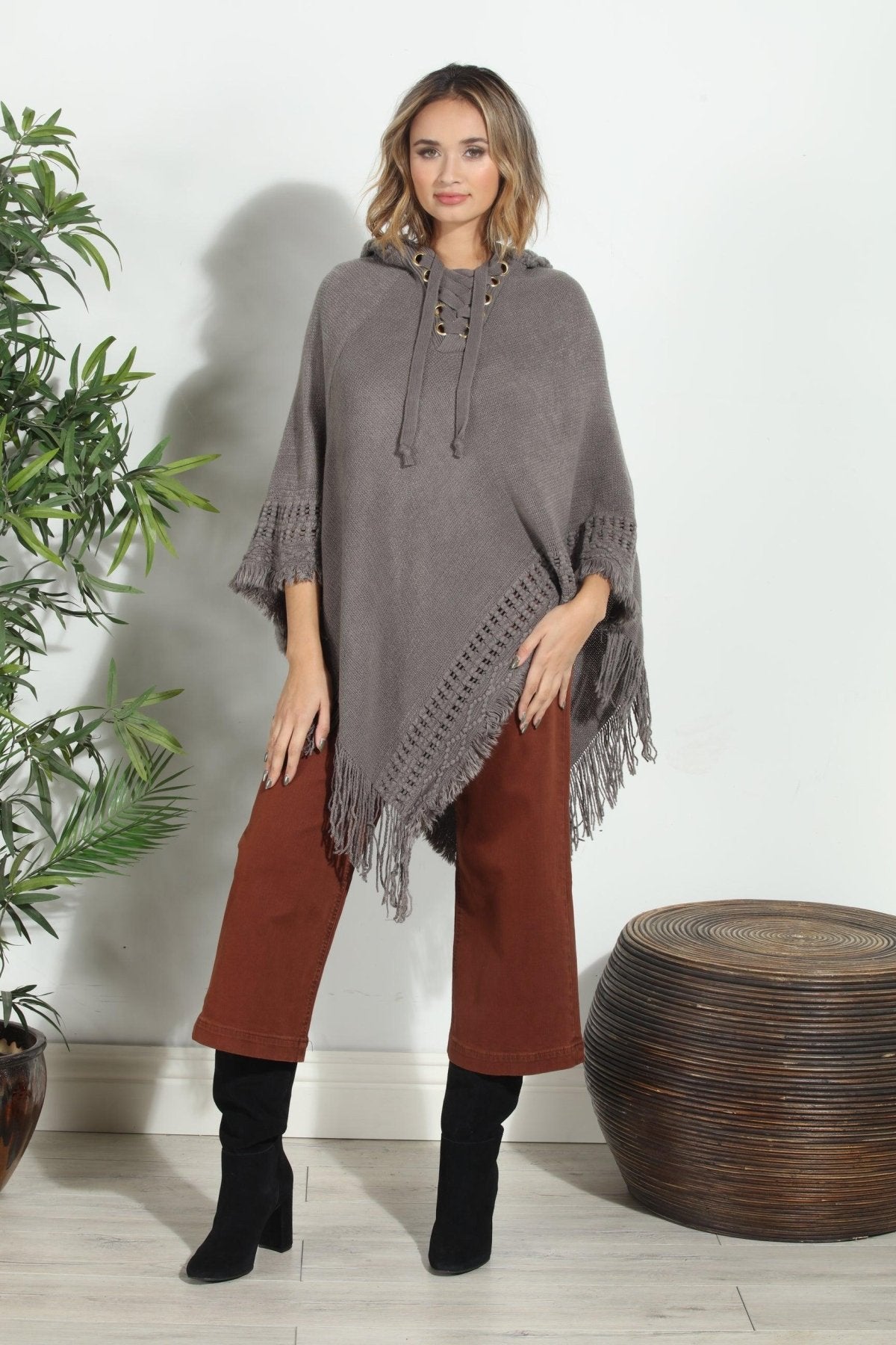 Grey Cozy Tassel Poncho