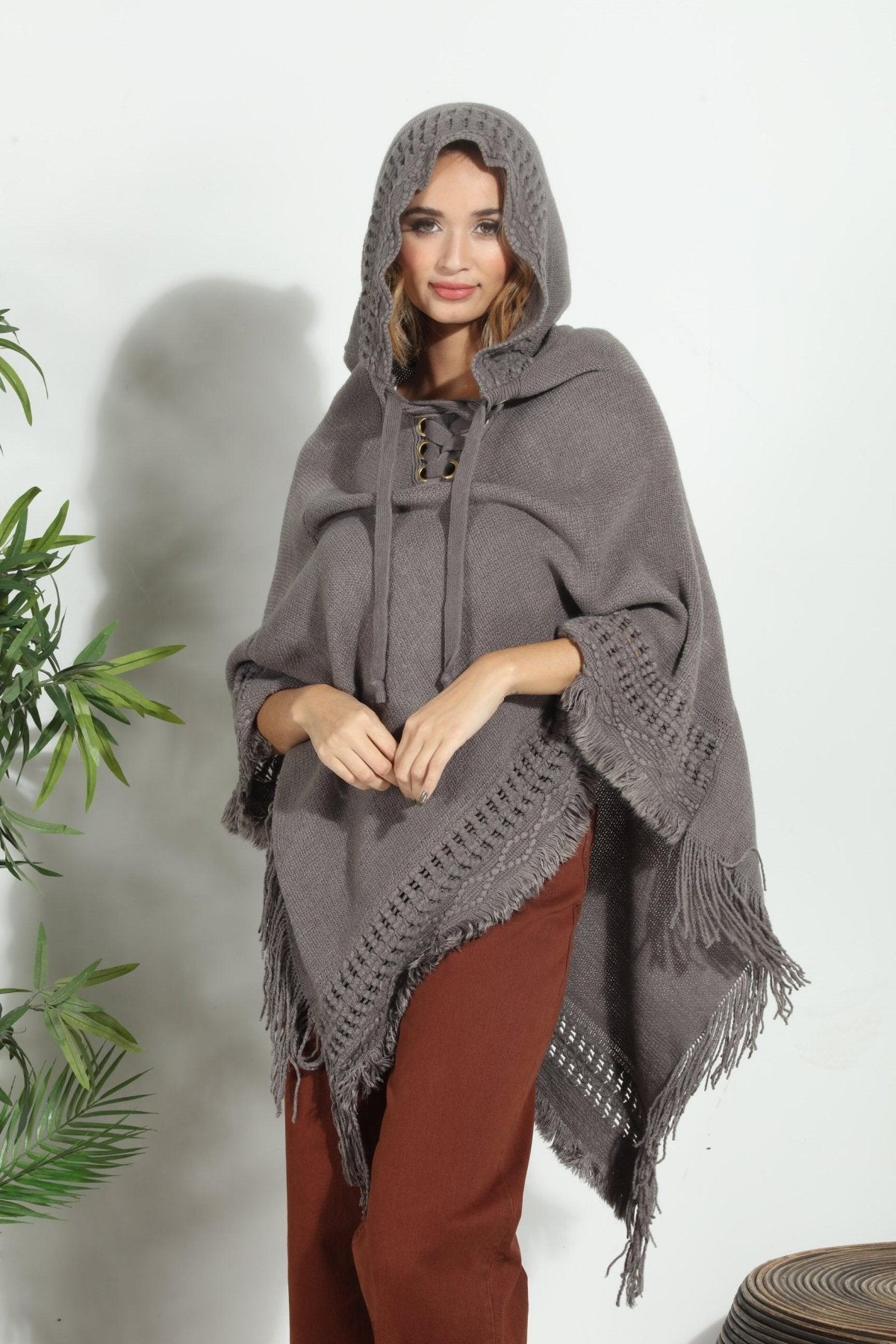 Grey Cozy Tassel Poncho