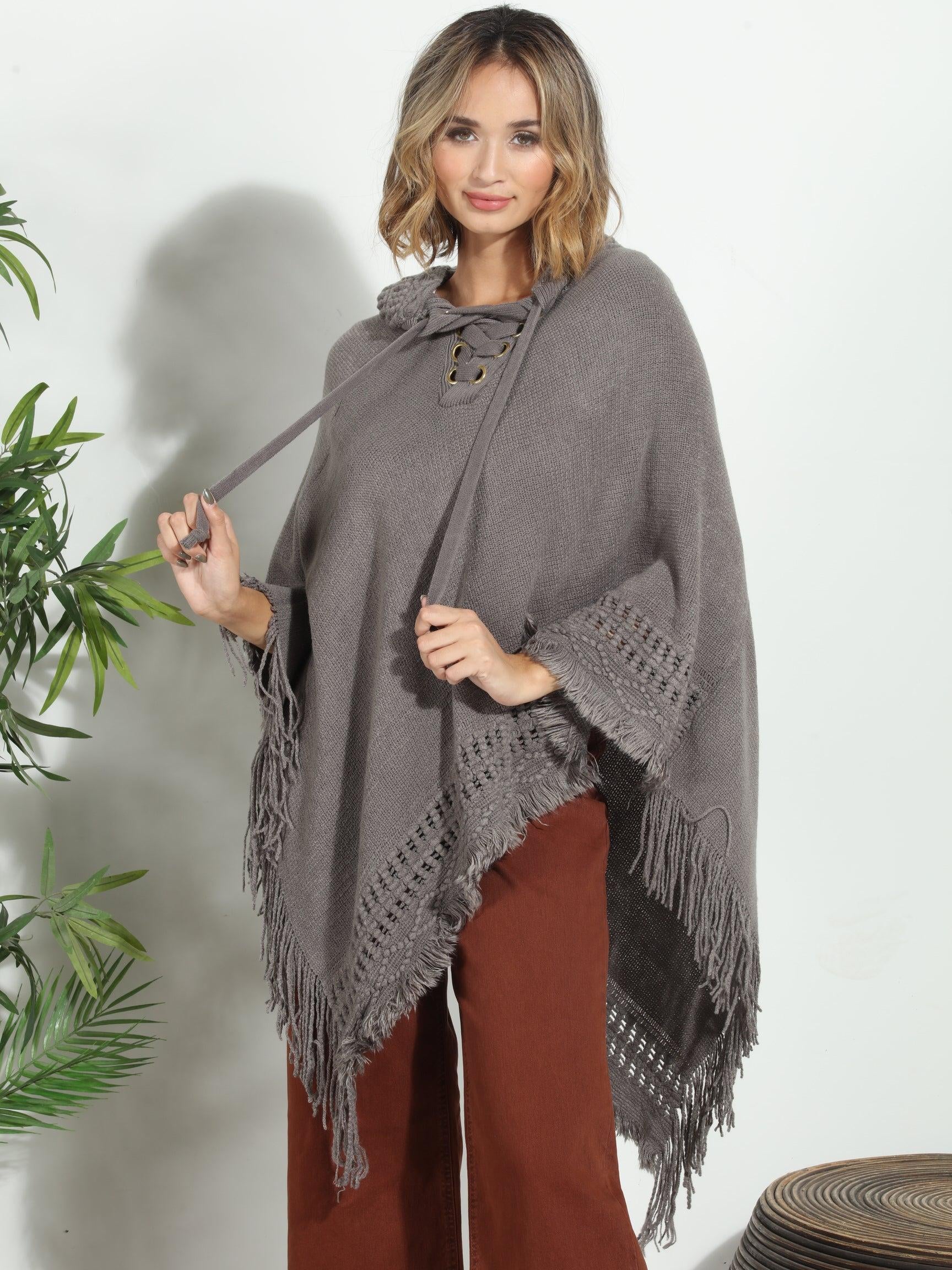 Grey Cozy Tassel Poncho