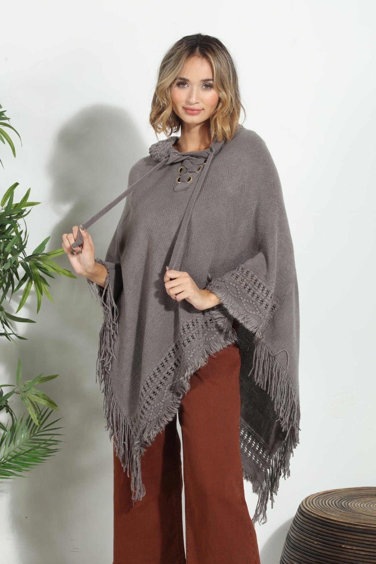 Grey Cozy Tassel Poncho