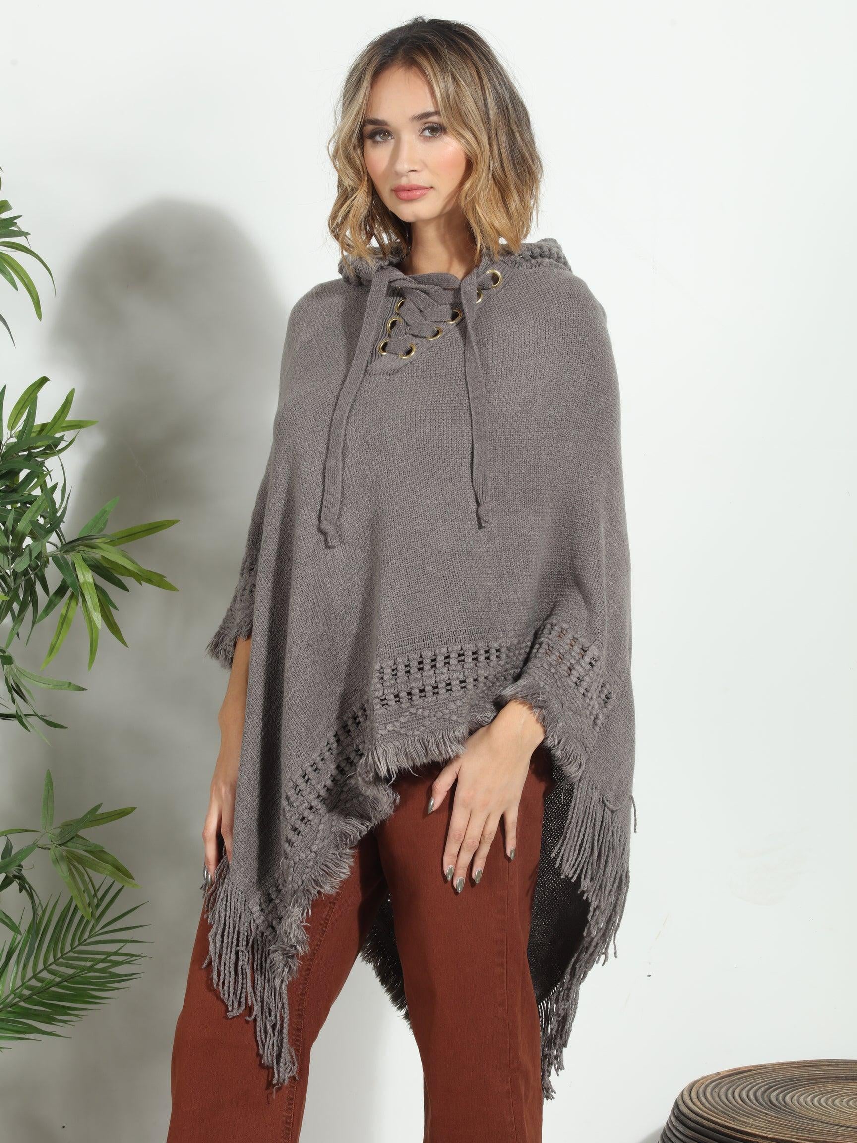 Grey Cozy Tassel Poncho