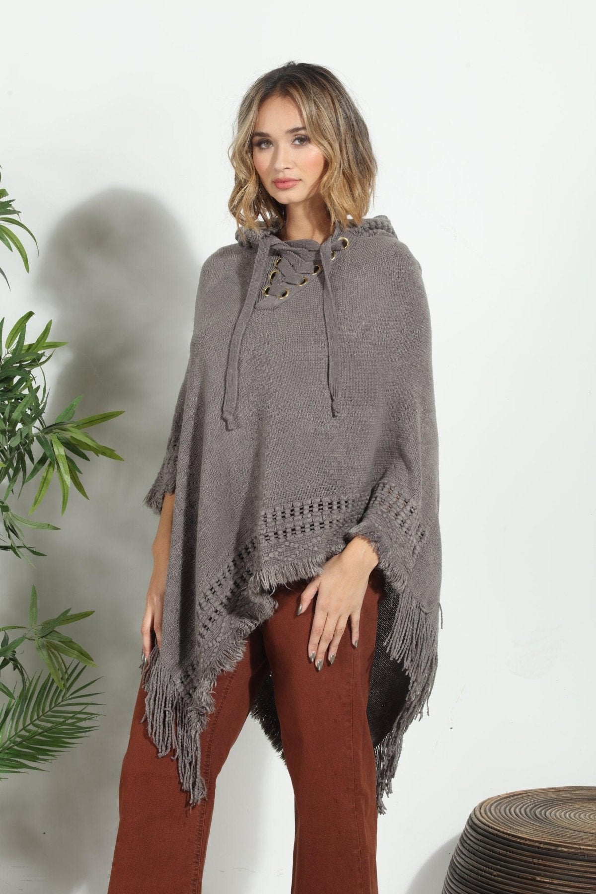 Grey Cozy Tassel Poncho