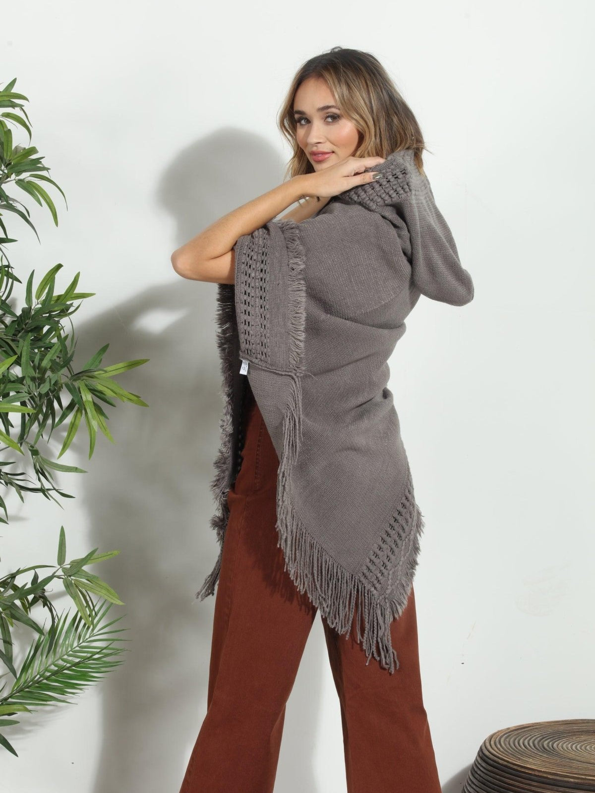 Grey Cozy Tassel Poncho