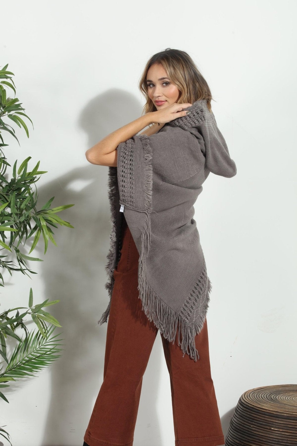 Grey Cozy Tassel Poncho