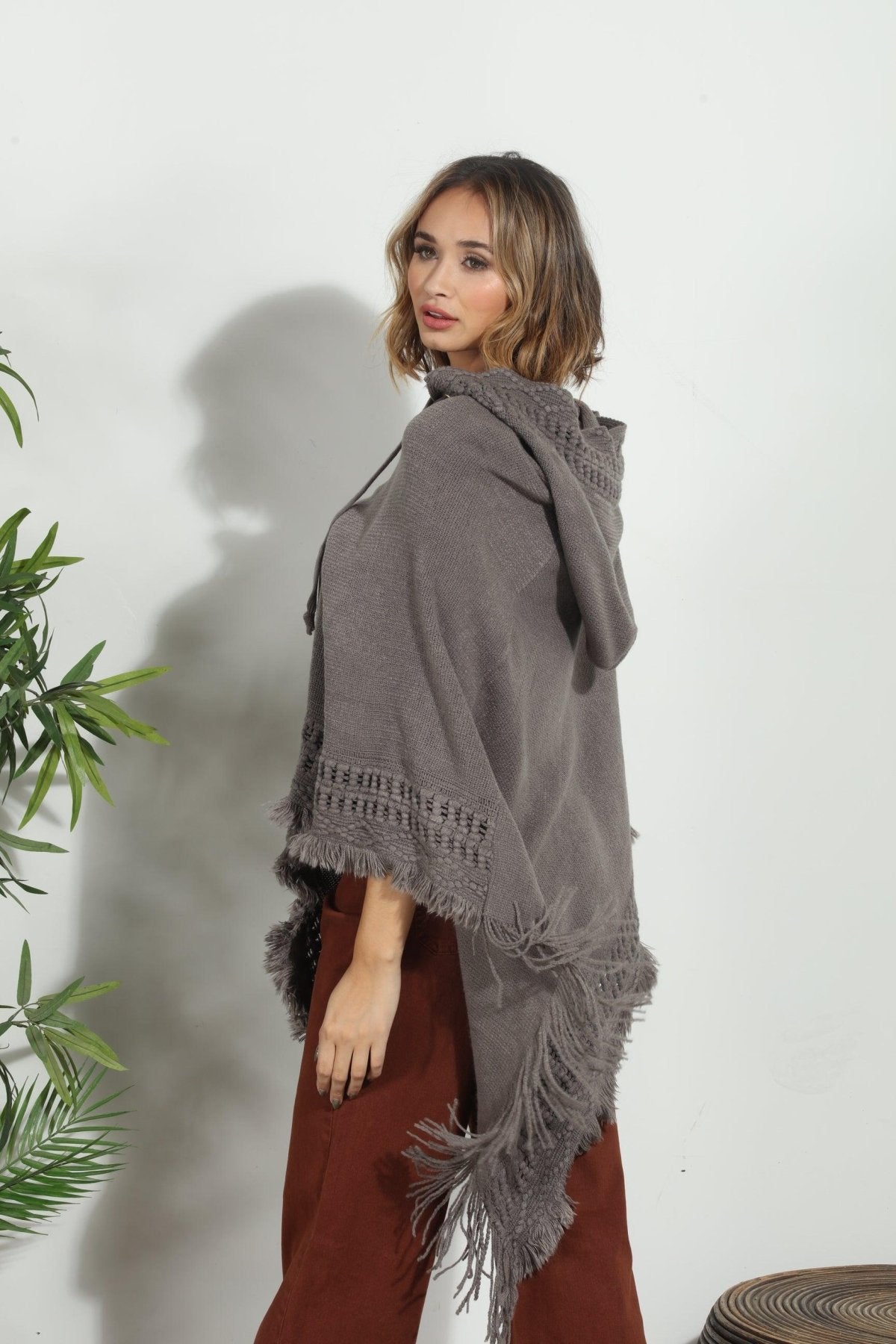 Grey Cozy Tassel Poncho