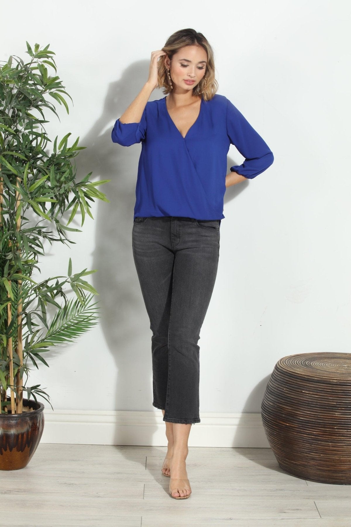 Pop Blue Surplice Blouse - BEST SELLER