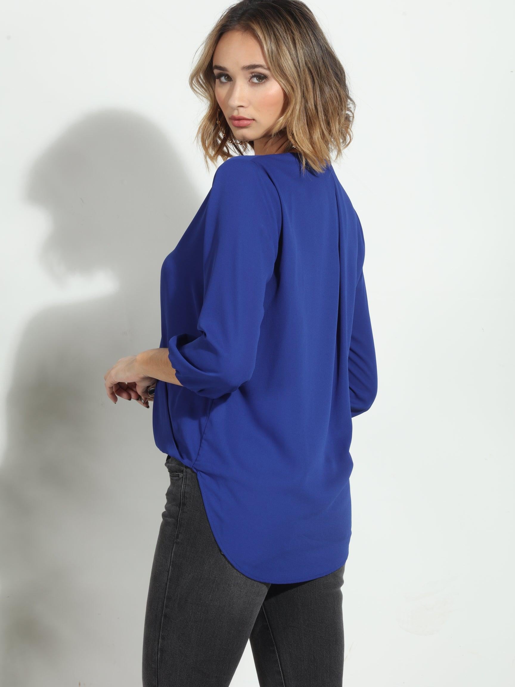 Pop Blue Surplice Blouse - BEST SELLER