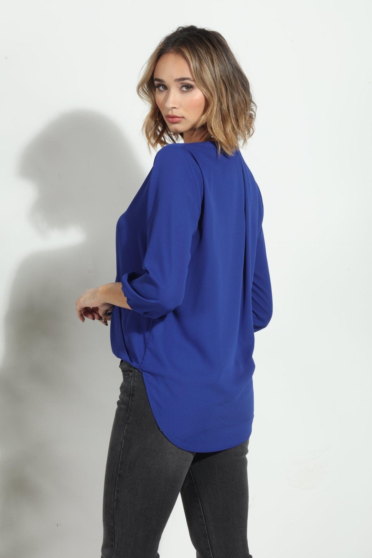 Pop Blue Surplice Blouse - BEST SELLER