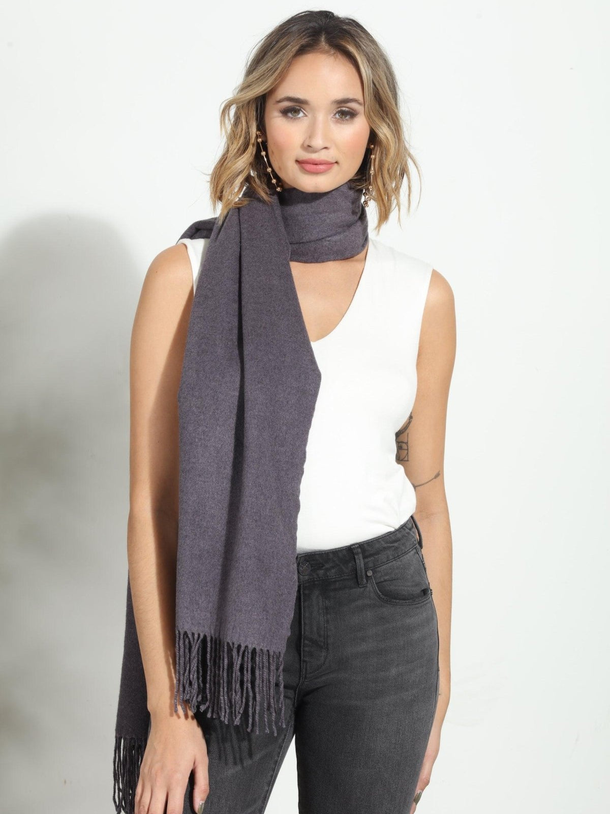 Dark Grey Cozy Tassel Scarf-FINAL SALE