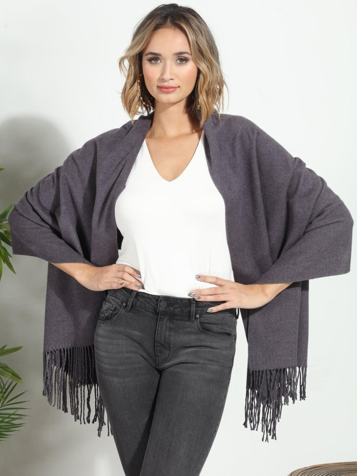 Dark Grey Cozy Tassel Scarf-FINAL SALE