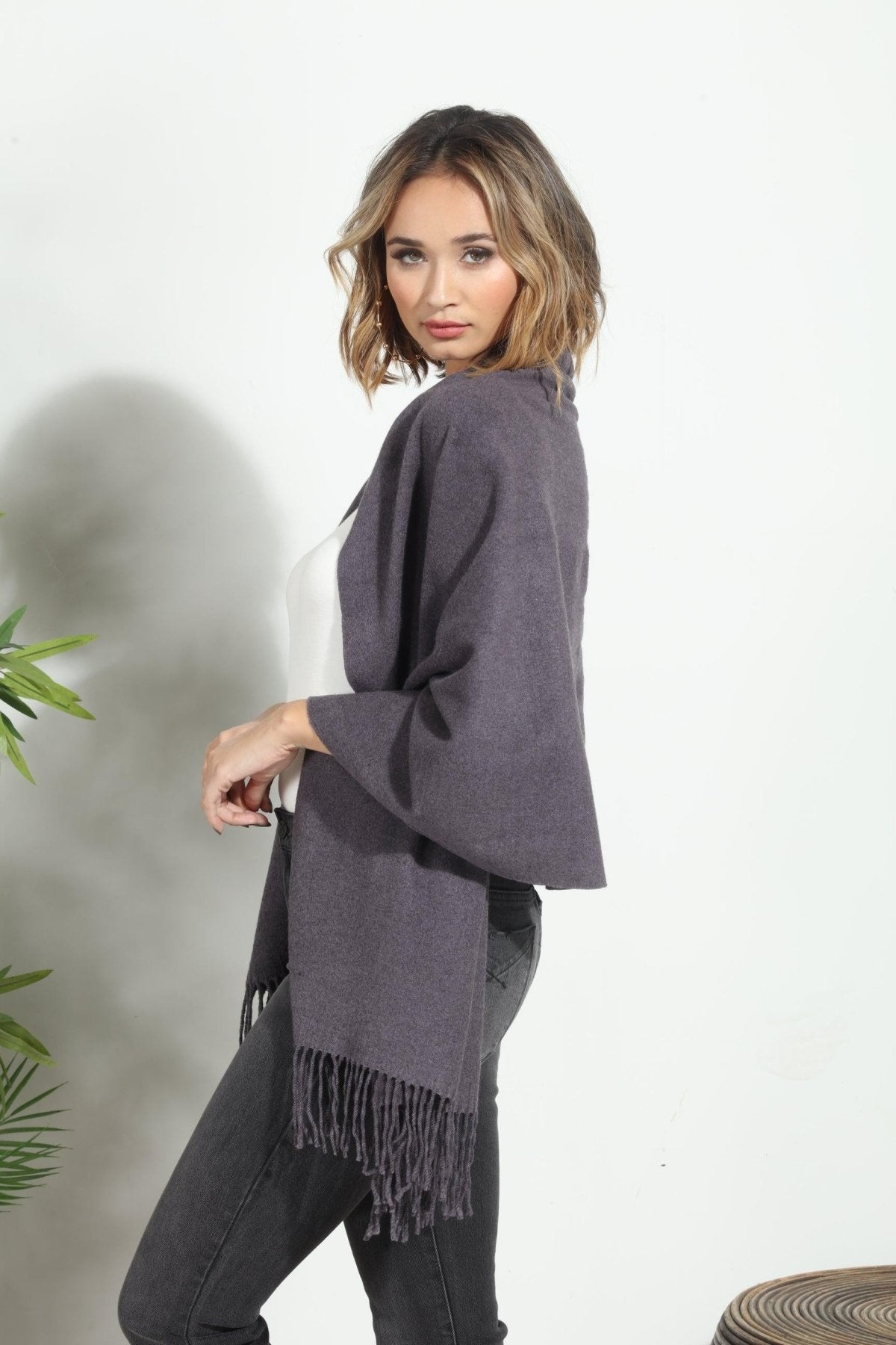 Dark Grey Cozy Tassel Scarf-FINAL SALE