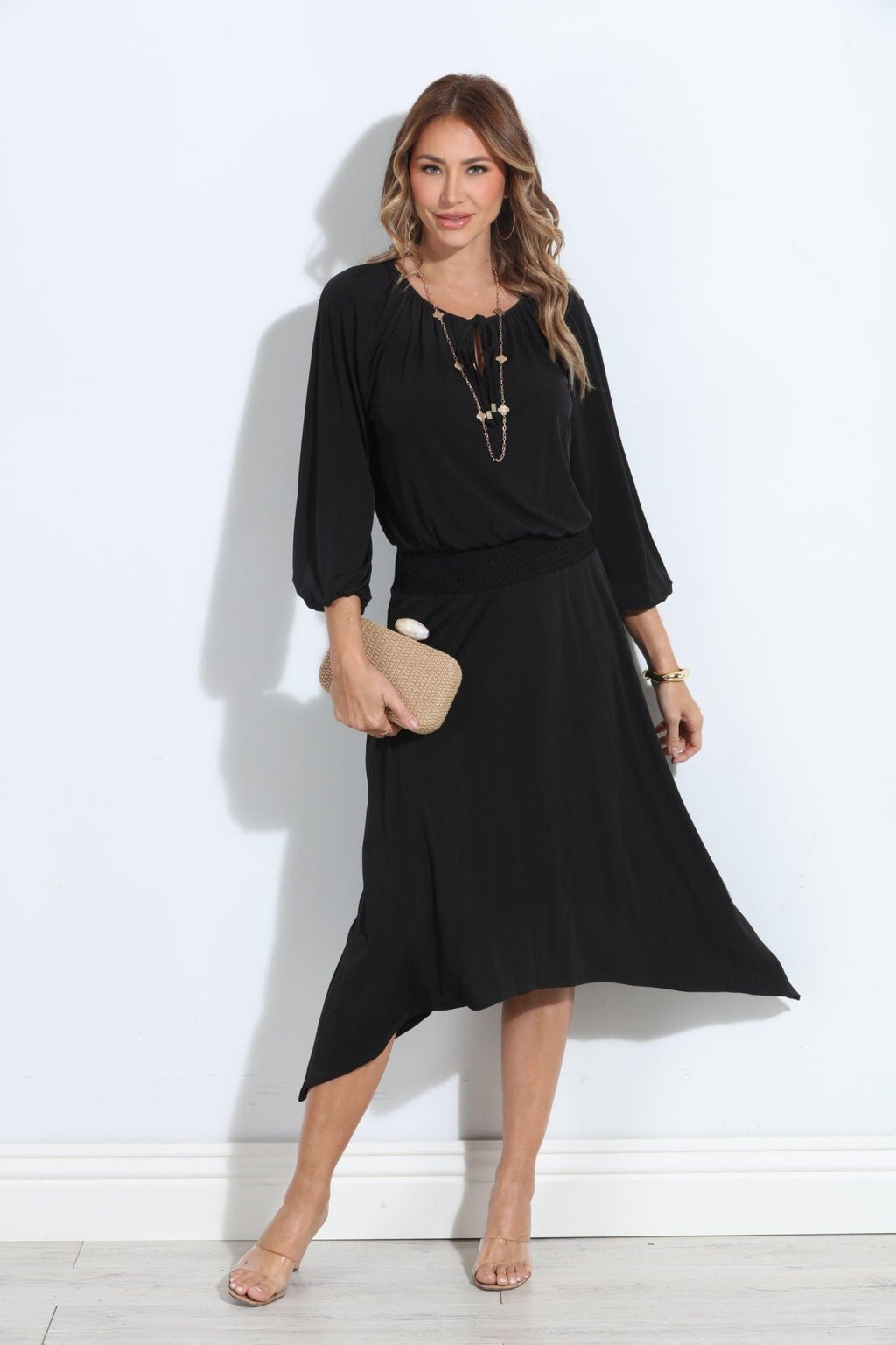 Smocked Stretch Midi Dress-BEST SELLER