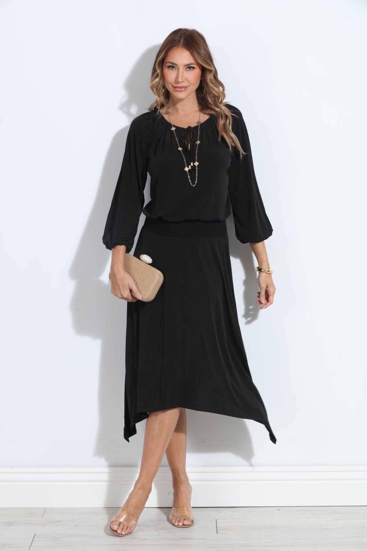 Smocked Stretch Midi Dress-BEST SELLER
