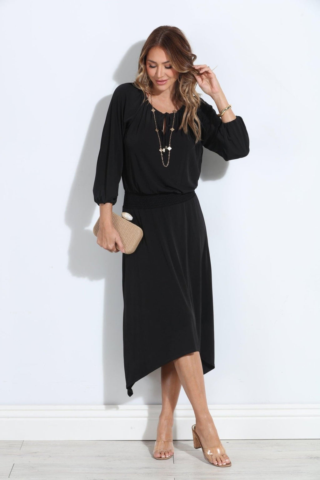 Smocked Stretch Midi Dress-BEST SELLER