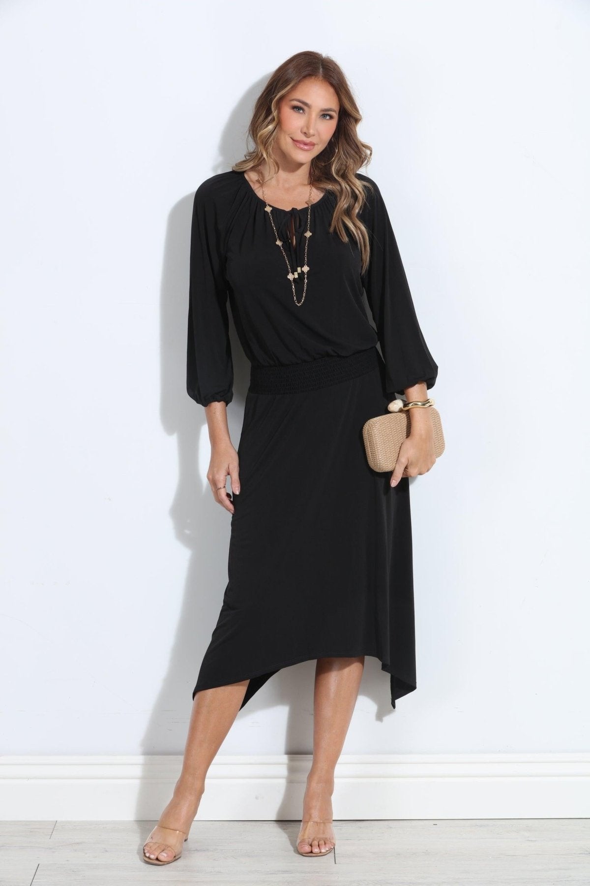 Smocked Stretch Midi Dress-BEST SELLER