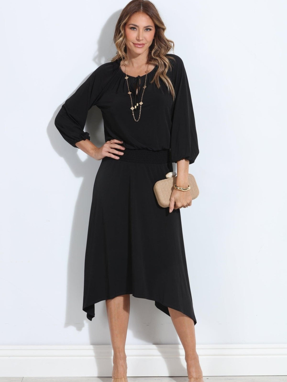 Smocked Stretch Midi Dress-BEST SELLER