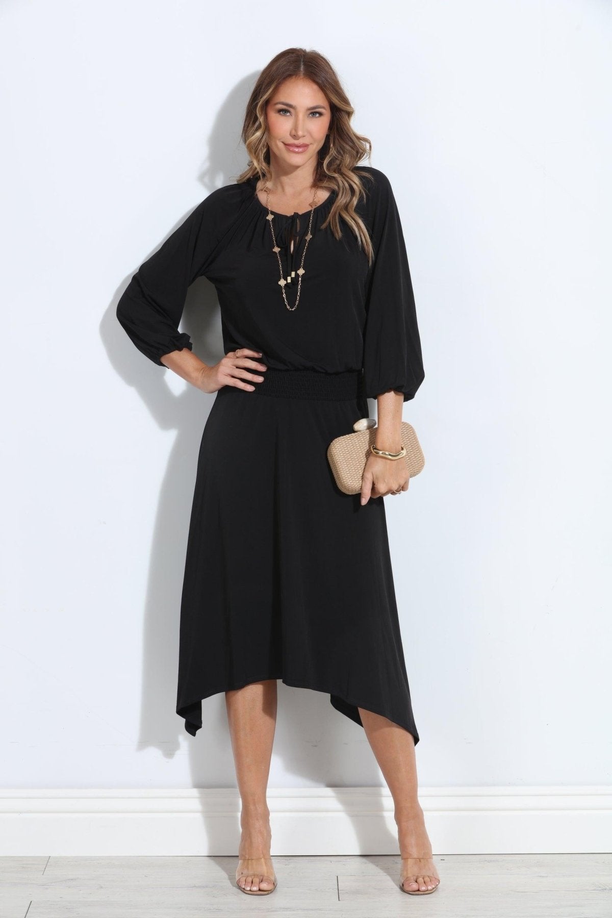 Smocked Stretch Midi Dress-BEST SELLER