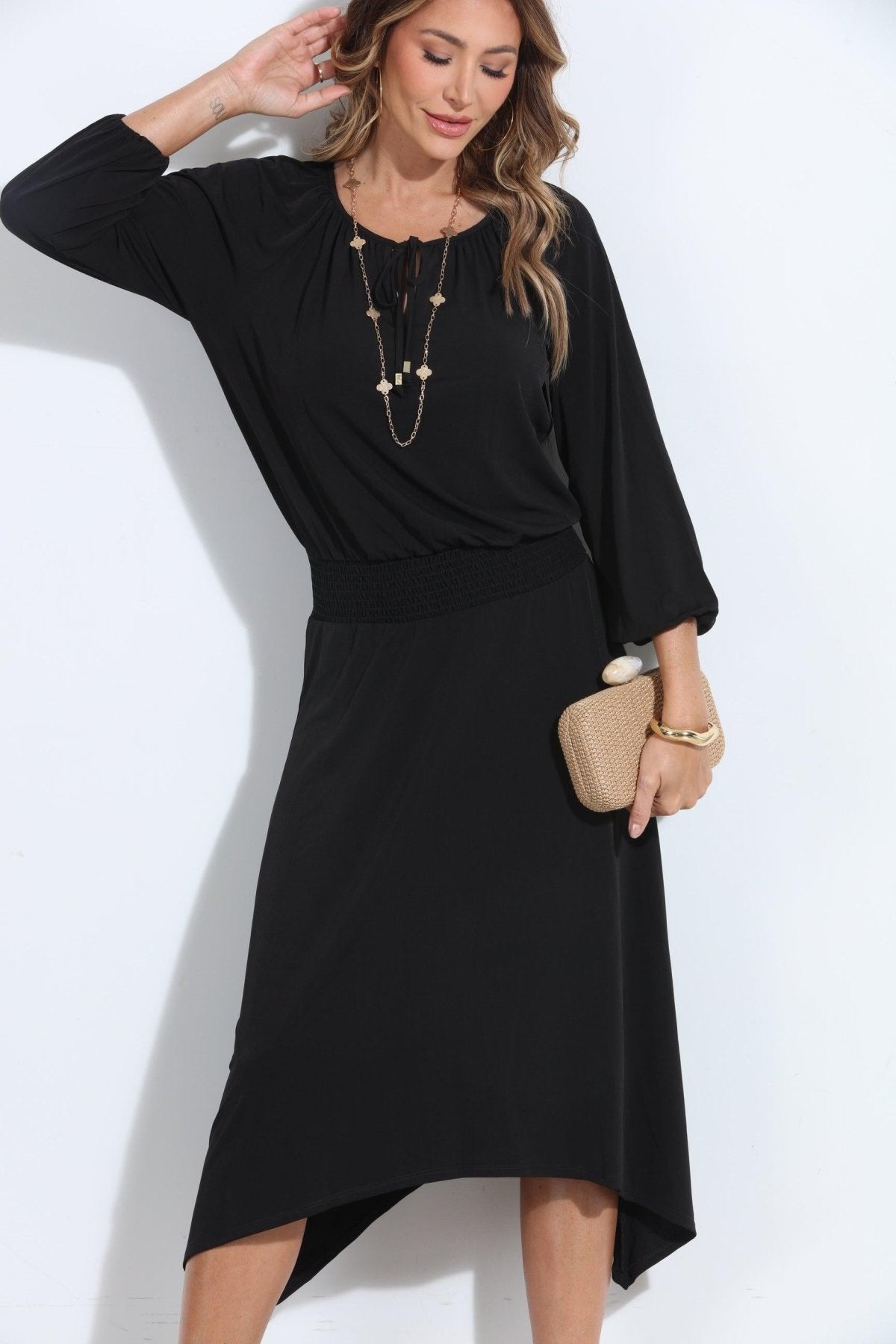Smocked Stretch Midi Dress-BEST SELLER