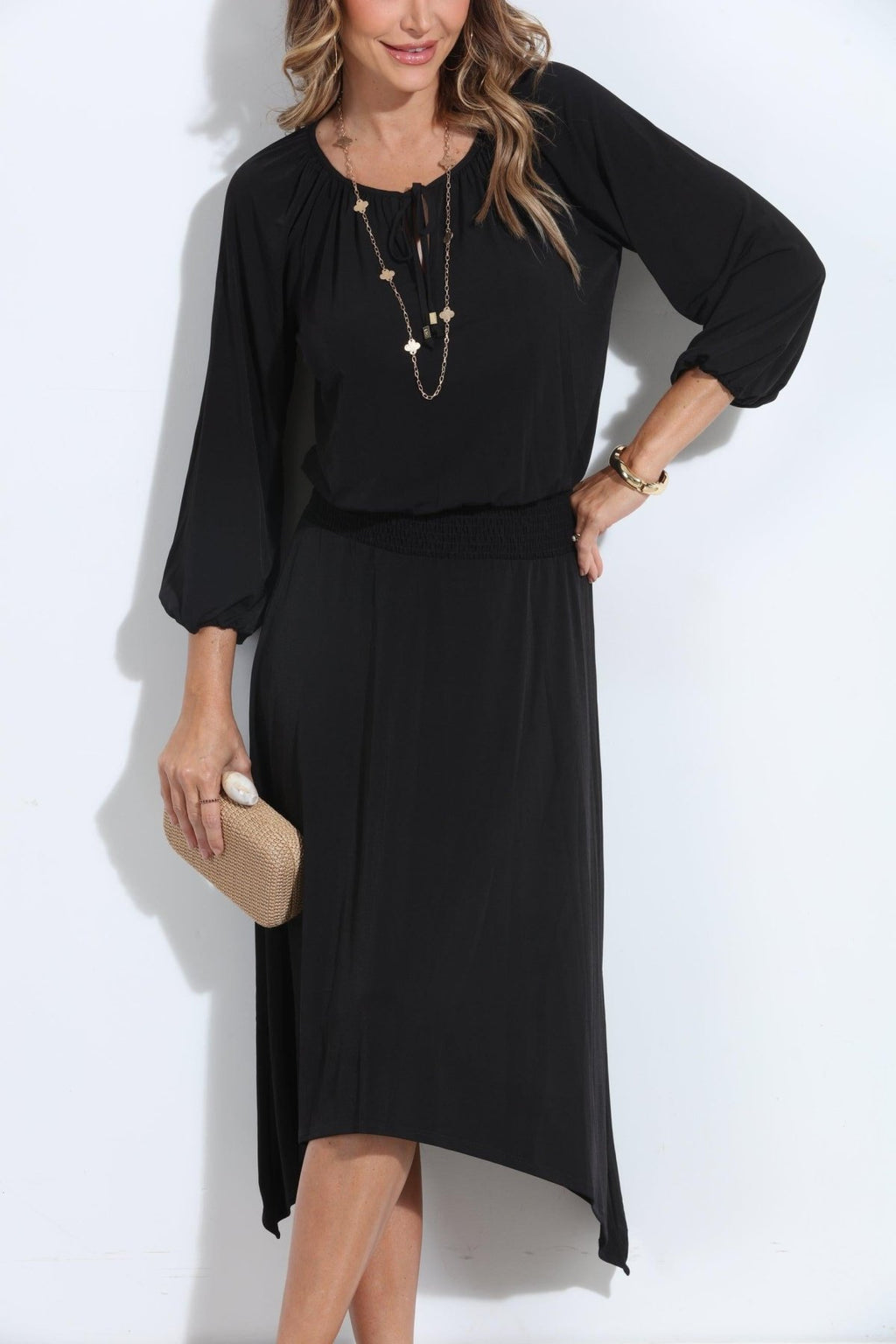 Smocked Stretch Midi Dress-BEST SELLER